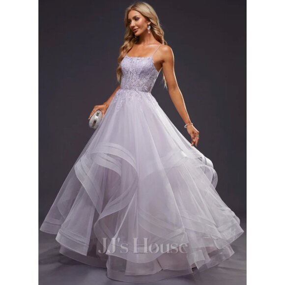 Ball-Gown/Princess Square Floor-Length Tulle Prom Ball Quinceañera Dress Lilac - Picture 3 of 13